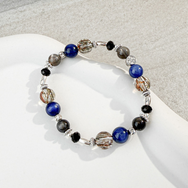 天然石│藍晶石 ‧ 黑骨幹 ‧ 黑金超七 ‧ 黑碧璽│星夜自成 ‧ 水晶手串