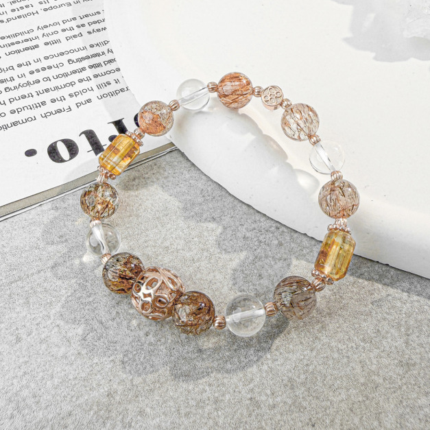 天然石│黑金超七 ‧ 白水晶 ‧ 黃水晶│人生贏家 ‧ 水晶手串