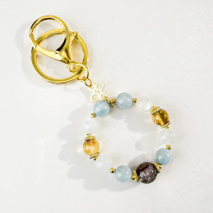 天然石│黑金超七 ‧ 海藍寶 ‧ 月光石 ‧ 黃水晶│祈願水晶鑰匙圈