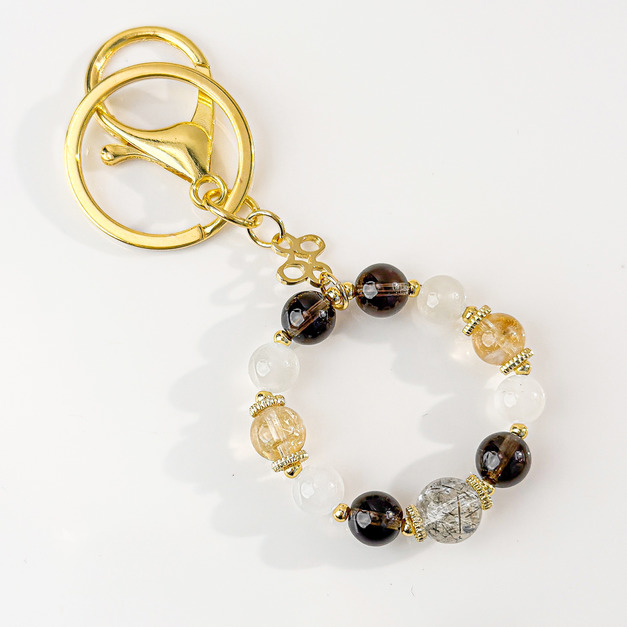 天然石│黑金超七 ‧ 茶水晶 ‧ 月光石 ‧ 黃水晶│祈願水晶鑰匙圈