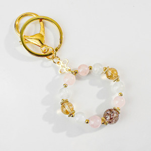 天然石│黑金超七 ‧ 粉水晶 ‧ 月光石 ‧ 黃水晶│祈願水晶鑰匙圈