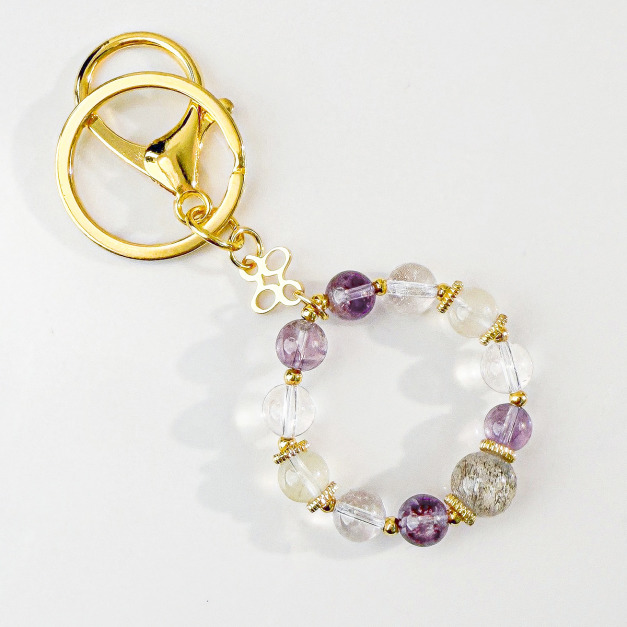 天然石│黑金超七 ‧ 紫水晶 ‧ 白水晶 ‧ 黃水晶│祈願水晶鑰匙圈