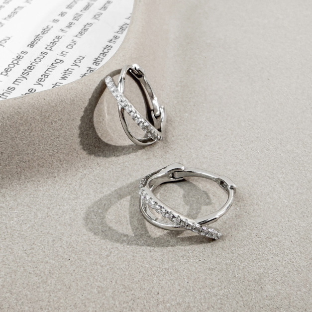 交織排鑽圈 ‧ 純銀耳環