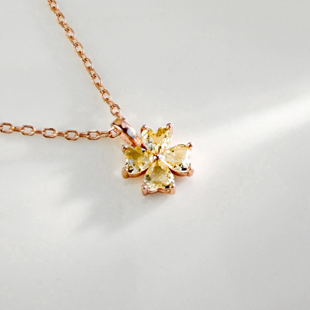 天然石│幸運草黃水晶 ‧ 純銀項鍊