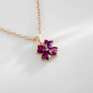 天然石│幸運草石榴石 ‧ 純銀項鍊