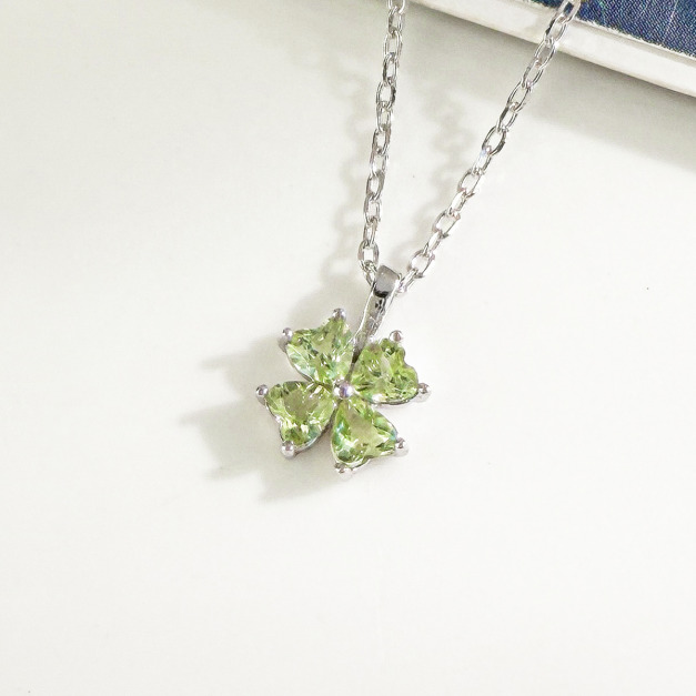 天然石│幸運草橄欖石 ‧ 純銀項鍊