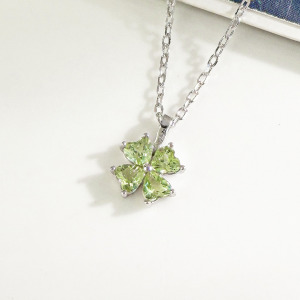 天然石│幸運草橄欖石 ‧ 純銀項鍊