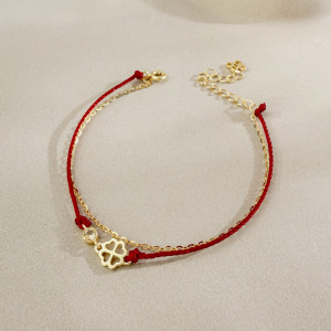 天然石│黃水晶幸運草紅線 ‧ 純銀手鍊