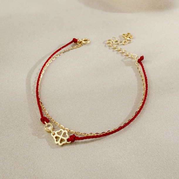 天然石│黃水晶幸運草紅線 ‧ 純銀手鍊