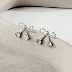 天然石│黃水晶 ‧ 月光石│真愛蝴蝶結 ‧ 純銀耳環