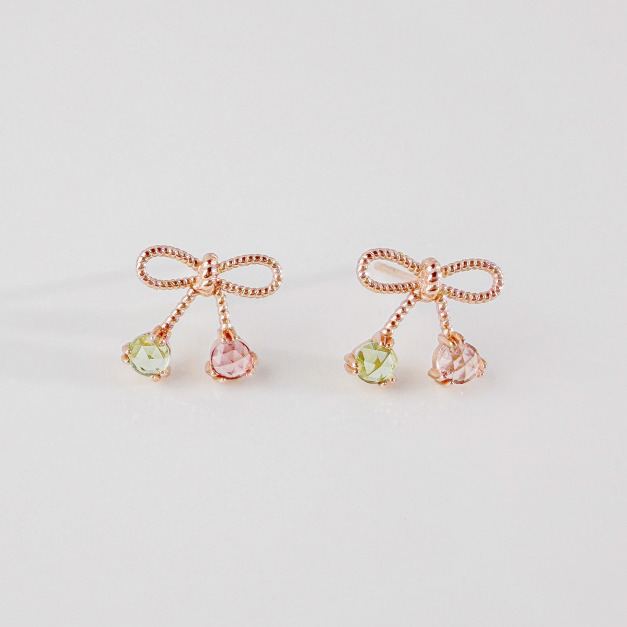 天然石│橄欖石 ‧ 粉碧璽│真愛蝴蝶結 ‧ 純銀耳環