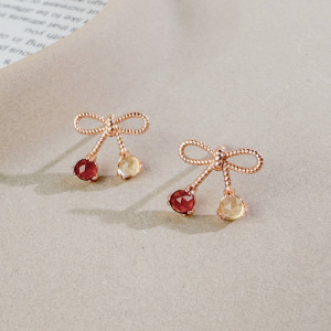 天然石│石榴石 ‧ 黃水晶│真愛蝴蝶結 ‧ 純銀耳環