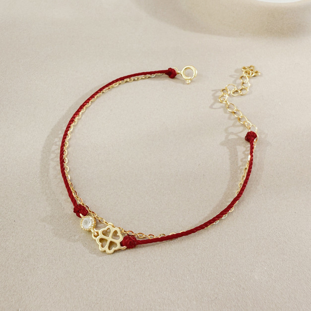 天然石│月光石幸運草紅線 ‧ 純銀手鍊