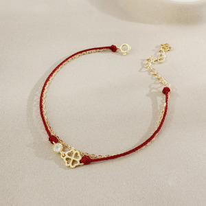 天然石│月光石幸運草紅線 ‧ 純銀手鍊