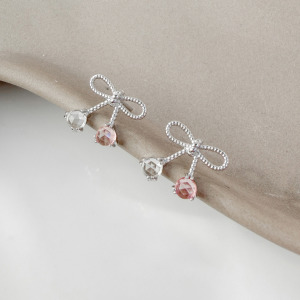 天然石│托帕石 ‧ 粉碧璽│真愛蝴蝶結 ‧ 純銀耳環