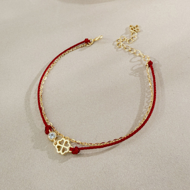 天然石│托帕石幸運草紅線 ‧ 純銀手鍊