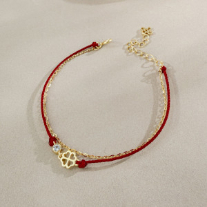 天然石│托帕石幸運草紅線 ‧ 純銀手鍊