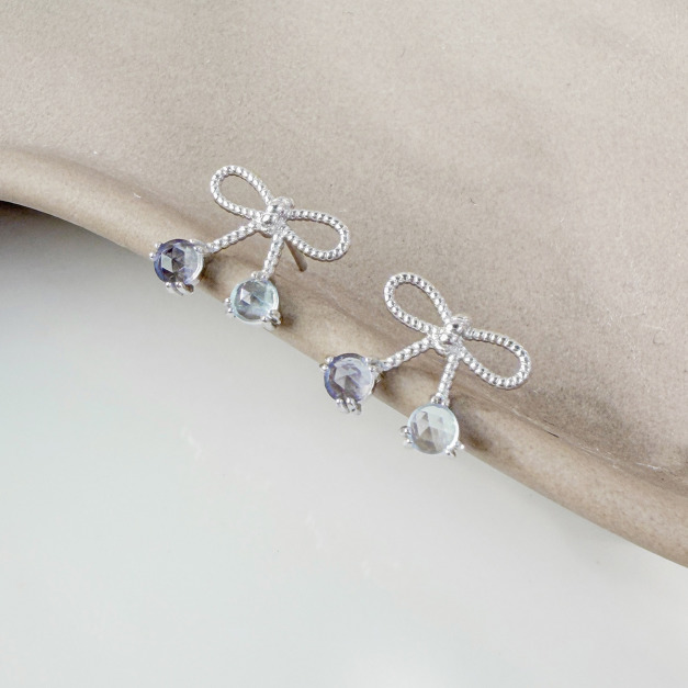 天然石│堇青石 ‧ 托帕石│真愛蝴蝶結 ‧ 純銀耳環