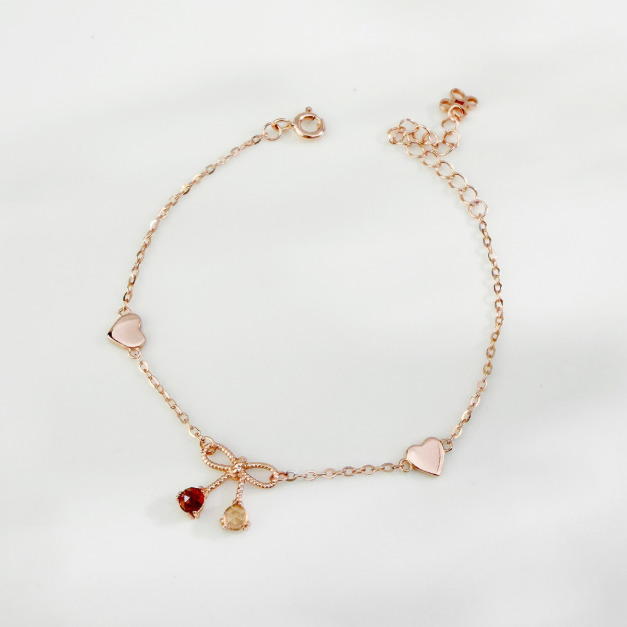 天然石│石榴石 ‧ 黃水晶│真愛蝴蝶結 ‧ 純銀手鍊