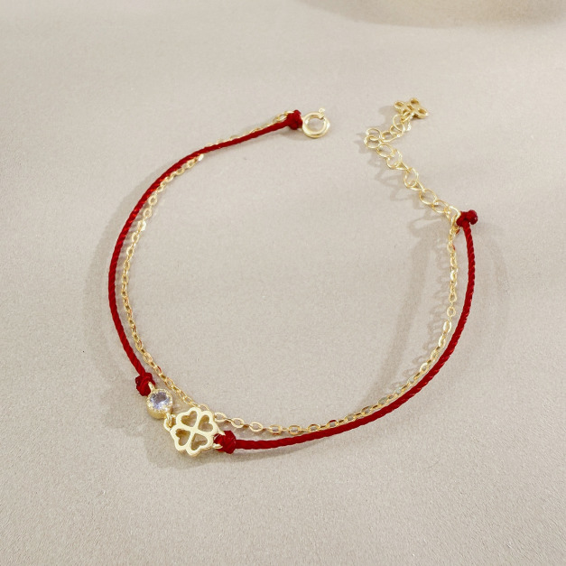 天然石│坦桑石幸運草紅線 ‧ 純銀手鍊