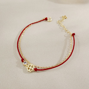 天然石│坦桑石幸運草紅線 ‧ 純銀手鍊