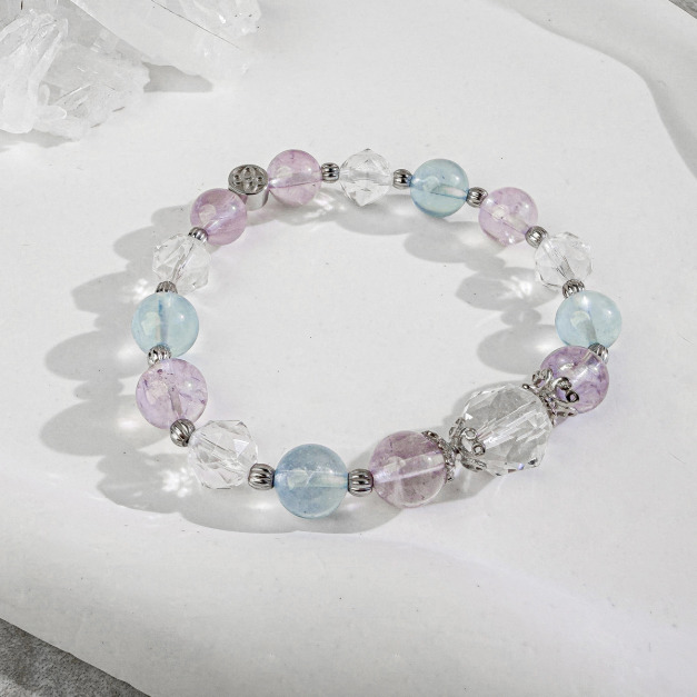 天然石│白水晶 ‧ 紫水晶 ‧ 海藍寶│純情氣泡 ‧ 水晶手串