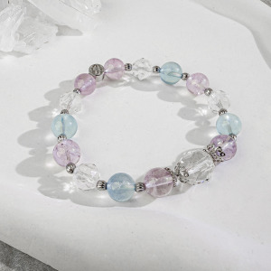 天然石│白水晶 ‧ 紫水晶 ‧ 海藍寶│純情氣泡 ‧ 水晶手串