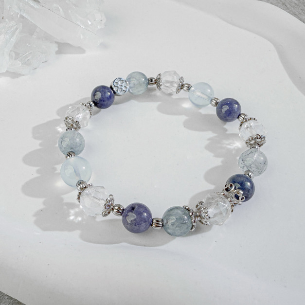 天然石│白水晶 ‧ 兔毛晶 ‧ 坦桑石 ‧ 海藍寶│思念之海 ‧ 水晶手串