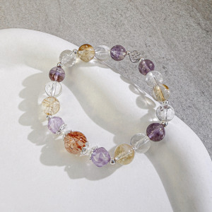 天然石│黑金超七 ‧ 紫水晶 ‧ 黃水晶 ‧ 白水晶│紫氣東來 ‧ 水晶手串