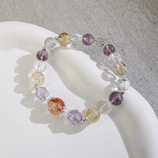 天然石│黑金超七 ‧ 紫水晶 ‧ 黃水晶 ‧ 白水晶│紫氣東來 ‧ 水晶手串