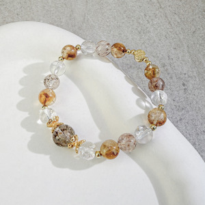 天然石│黑金超七 ‧ 白水晶 ‧ 黃水晶│財運亨通 ‧ 水晶手串