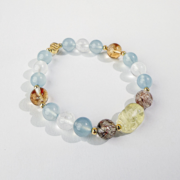 天然石│黃水晶 ‧ 黑金超七 ‧ 海藍寶 ‧ 月光石│招財豼貅 ‧ 水晶手串