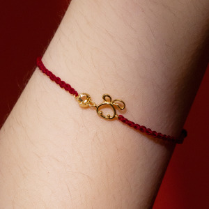 天然石│十二生肖│黃水晶迎曦兔紅線 ‧ 純銀手鍊