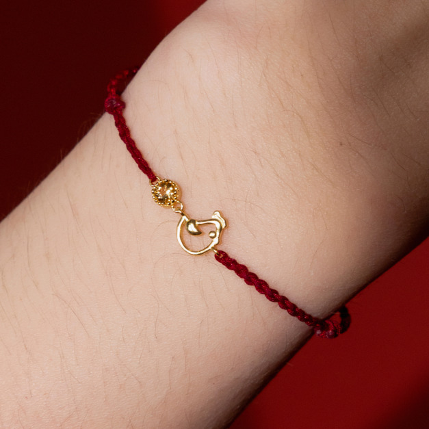 天然石│十二生肖│黃水晶晨光雞紅線 ‧ 純銀手鍊