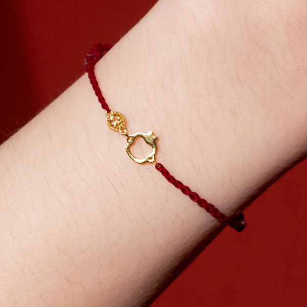 天然石│十二生肖│黃水晶靈犀猴紅線 ‧ 純銀手鍊