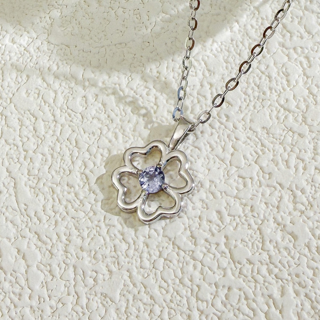 天然石│坦桑石守護幸運草 ‧ 純銀項鍊