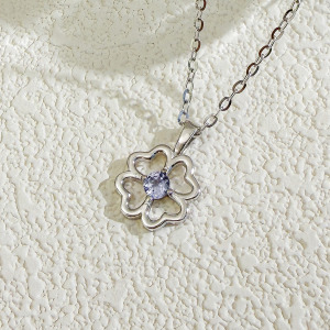 天然石│坦桑石守護幸運草 ‧ 純銀項鍊