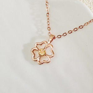 天然石│黃水晶守護幸運草 ‧ 純銀項鍊