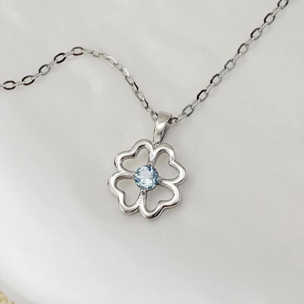 天然石│托帕石守護幸運草 ‧ 純銀項鍊