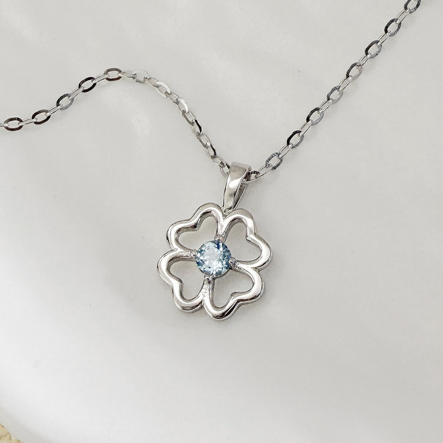 天然石│托帕石守護幸運草 ‧ 純銀項鍊