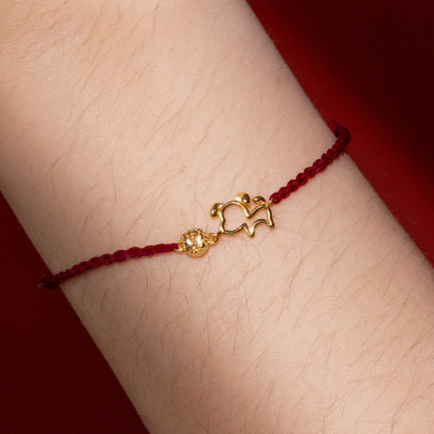 天然石│十二生肖│黃水晶守望狗紅線 ‧ 純銀手鍊