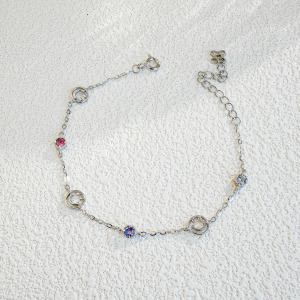 天然石│粉碧璽 ‧ 坦桑石 ‧ 海藍寶│鏤空微笑 ‧ 純銀手鍊