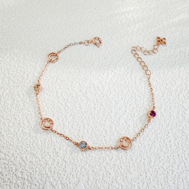 天然石│黃水晶 ‧ 托帕石 ‧ 石榴石│鏤空微笑 ‧ 純銀手鍊