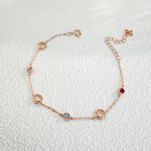 天然石│黃水晶 ‧ 托帕石 ‧ 石榴石│鏤空微笑 ‧ 純銀手鍊