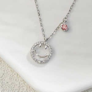 天然石│粉碧璽微笑滿鑽 ‧ 純銀項鍊