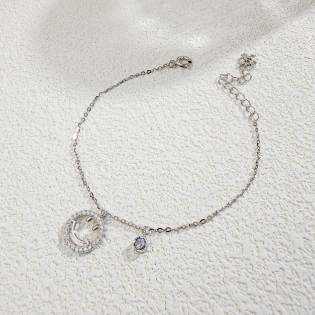 天然石│堇青石微笑滿鑽 ‧ 純銀手鍊