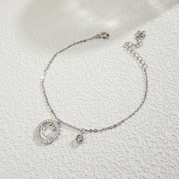 天然石│堇青石微笑滿鑽 ‧ 純銀手鍊