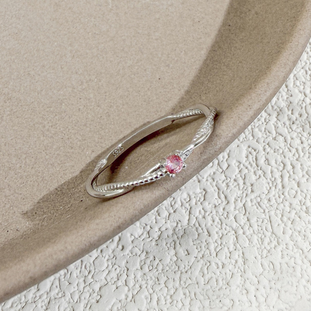 天然石│粉碧璽交織美好尾戒 ‧ 純銀戒指