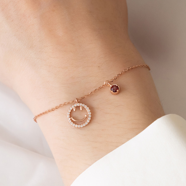 天然石│石榴石微笑滿鑽 ‧ 純銀手鍊