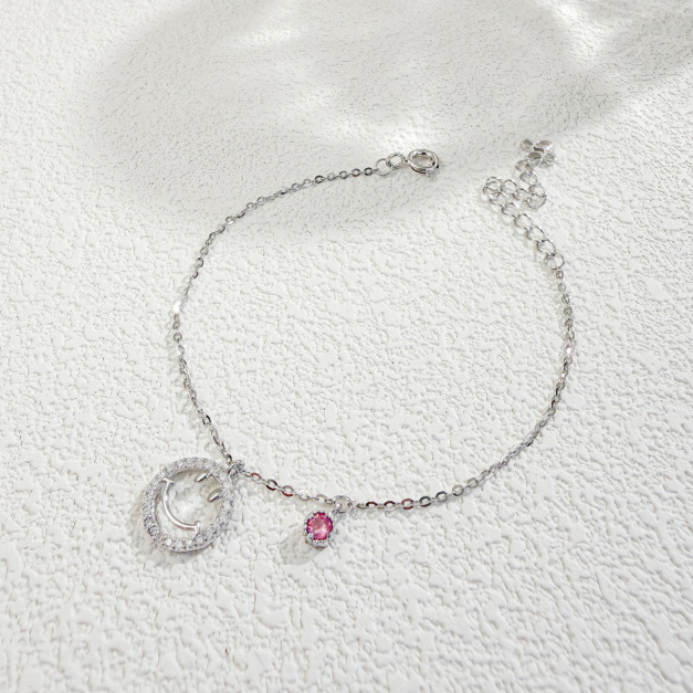天然石│粉碧璽微笑滿鑽 ‧ 純銀手鍊